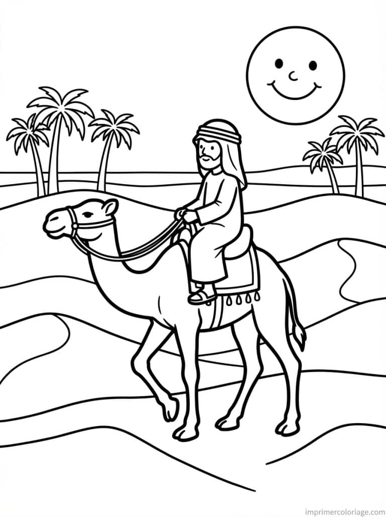 coloriage chameau desert dunes bedouin - dessin gratuit &agrave; imprimer