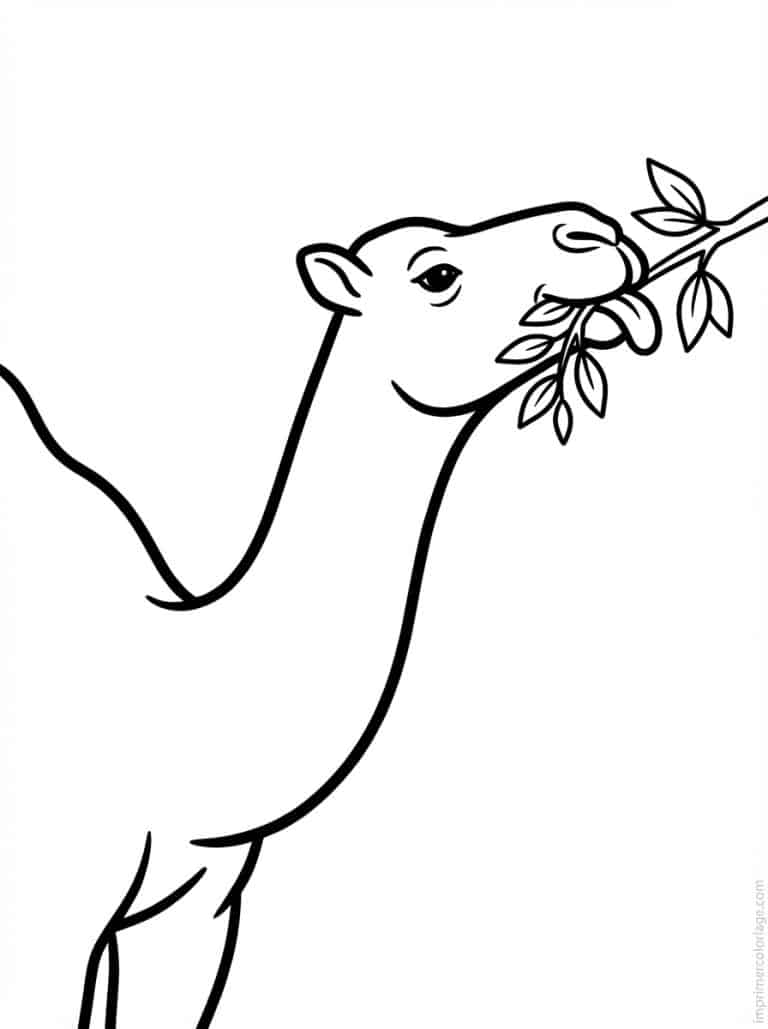 coloriage chameau mange branche - dessin gratuit &agrave; imprimer