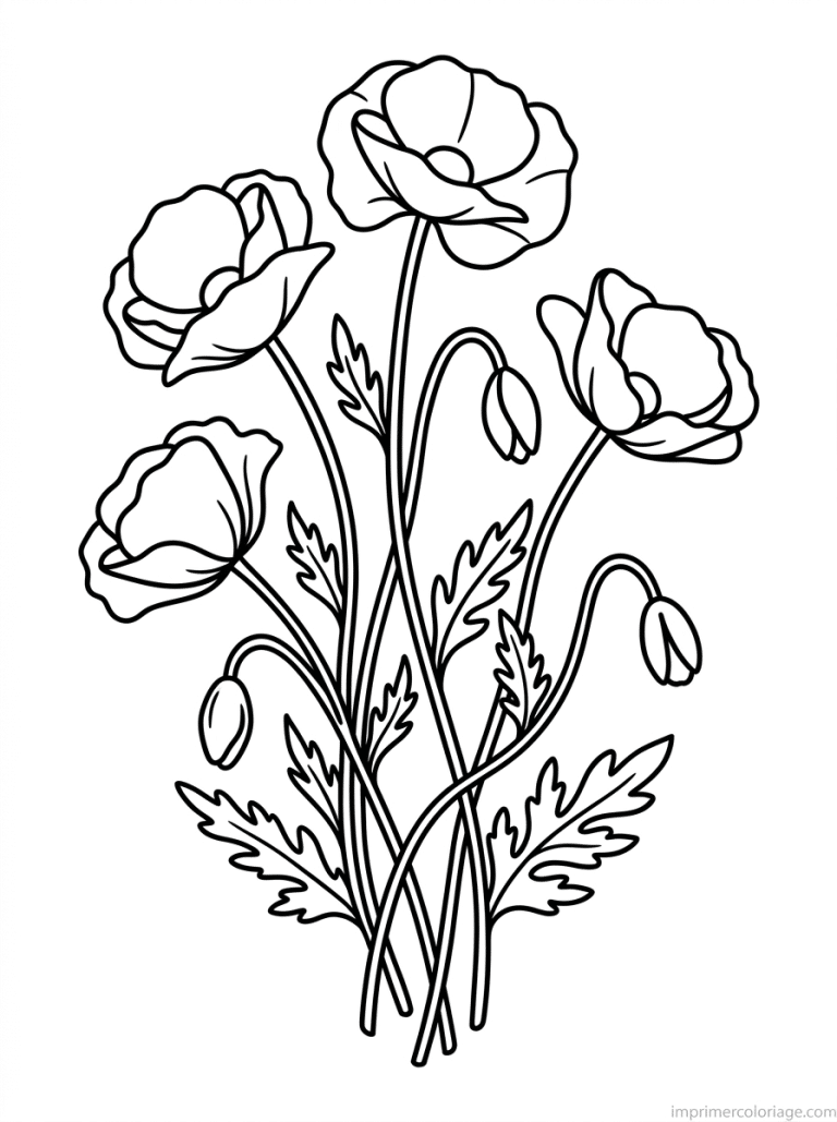 coloriage coquelicot bouquet cinq à imprimer coloriage coquelicot bouquet cinq - dessin gratuit à imprimer