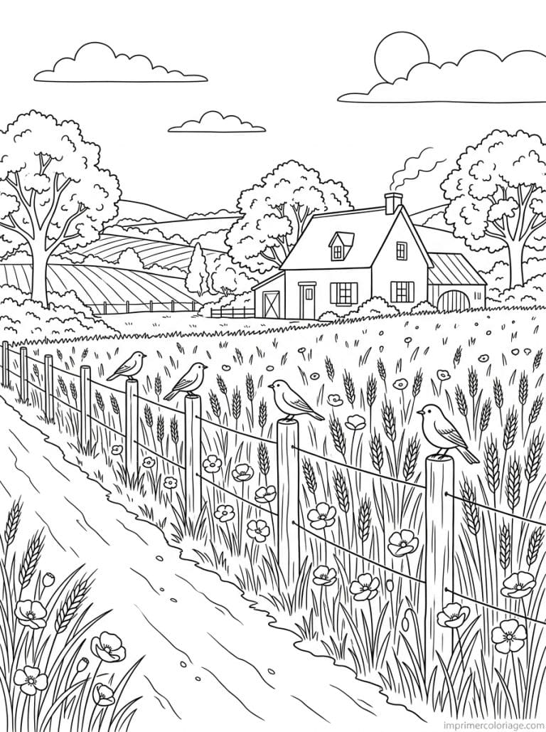 coloriage coquelicot campagne cloture ble à imprimer coloriage coquelicot campagne cloture ble - dessin gratuit à imprimer