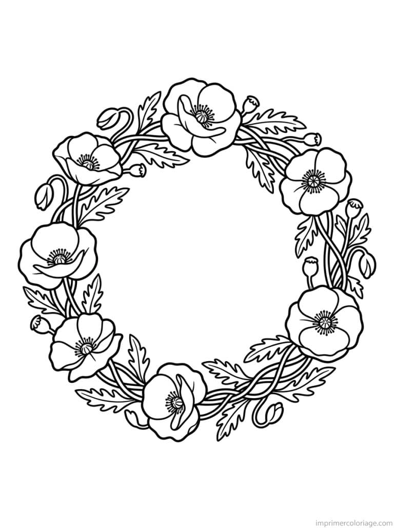 coloriage coquelicot couronne cercle à imprimer coloriage coquelicot couronne cercle - dessin gratuit à imprimer