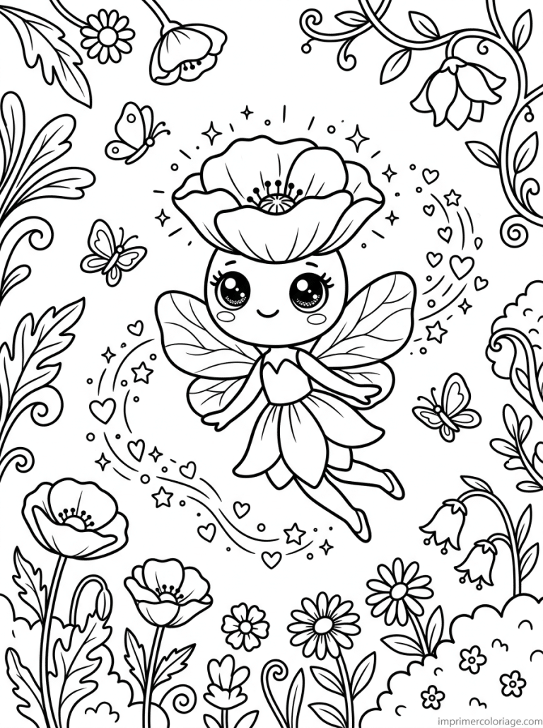 coloriage coquelicot kawaii fee ailes à imprimer coloriage coquelicot kawaii fee ailes - dessin gratuit à imprimer