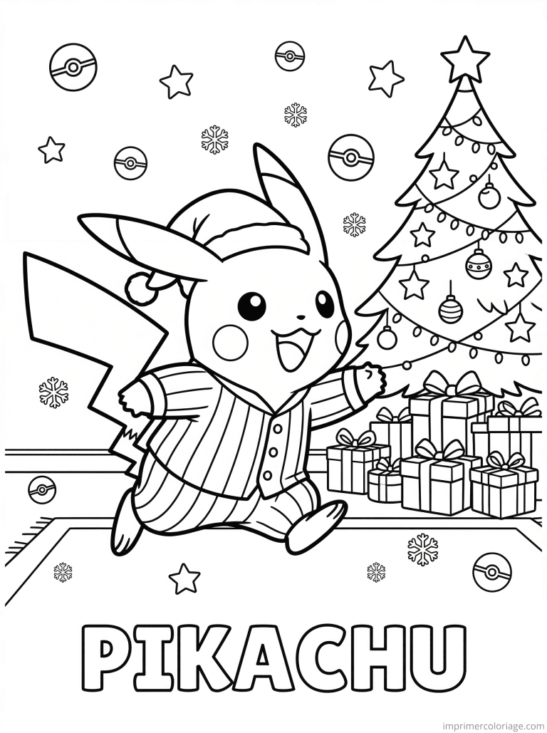 coloriage de pikachu a noel (1) - dessin gratuit &agrave; imprimer