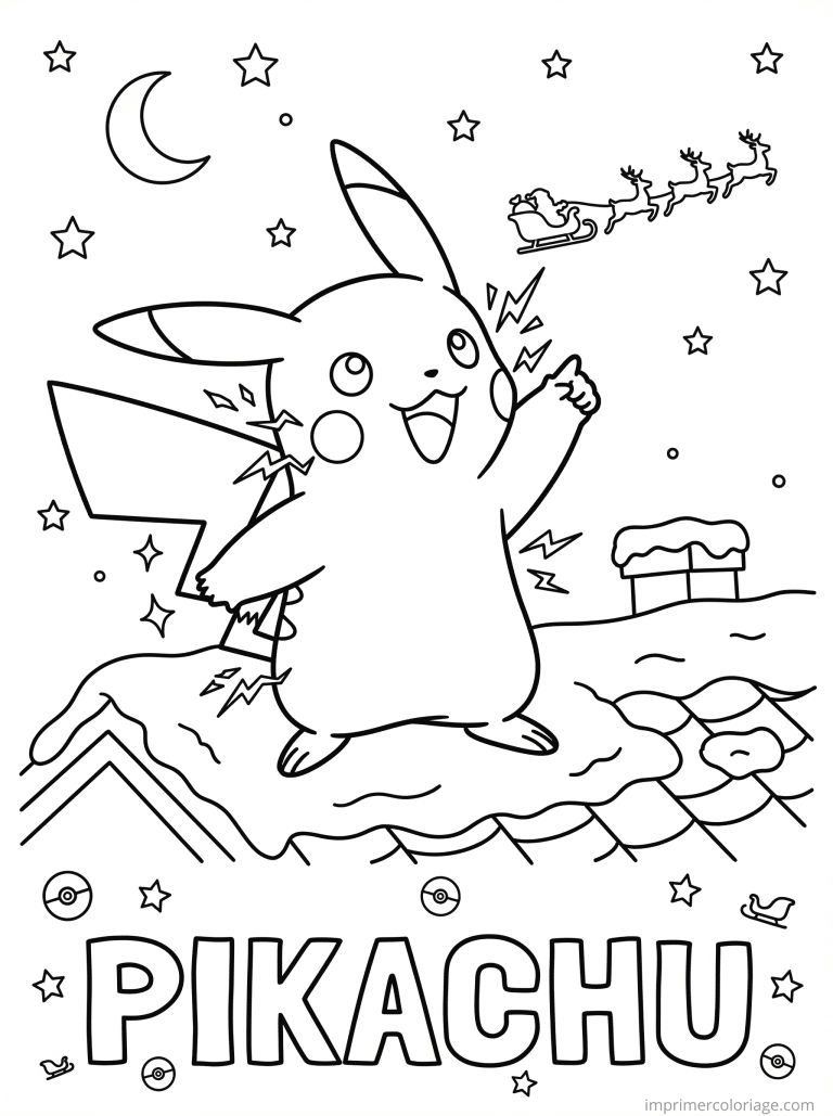 coloriage de pikachu a noel (2) - dessin gratuit &agrave; imprimer
