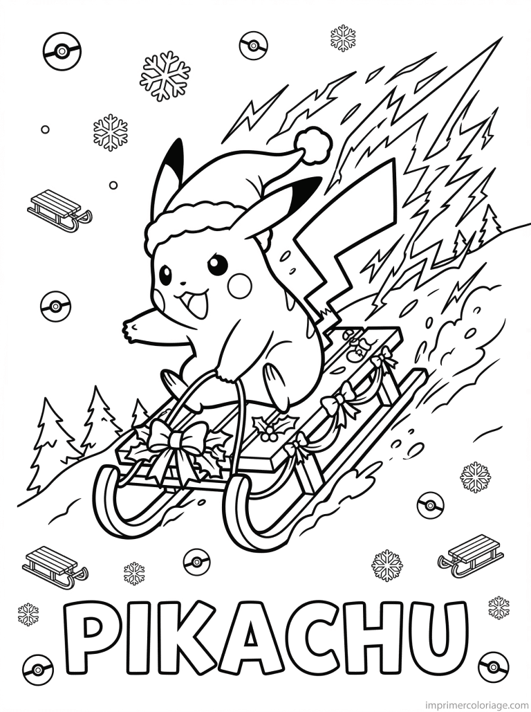 coloriage de pikachu a noel (3) - dessin gratuit &agrave; imprimer