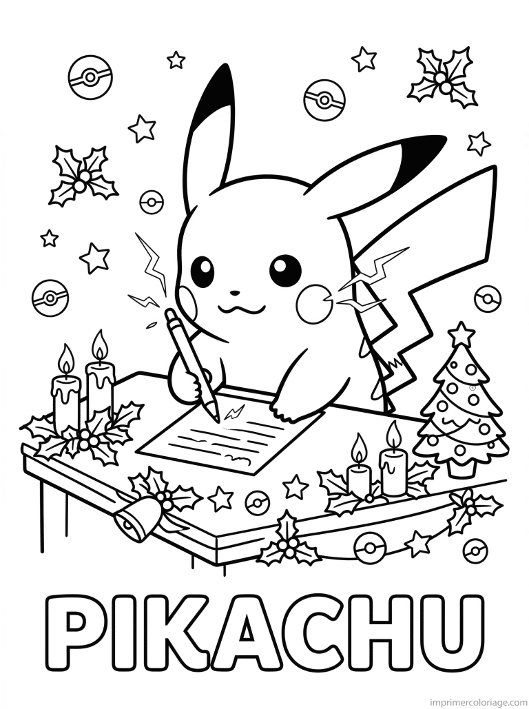 coloriage de pikachu a noel (4) - dessin gratuit &agrave; imprimer