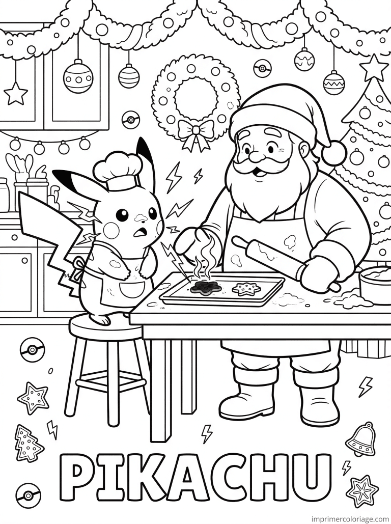 coloriage de pikachu a noel (6) - dessin gratuit &agrave; imprimer