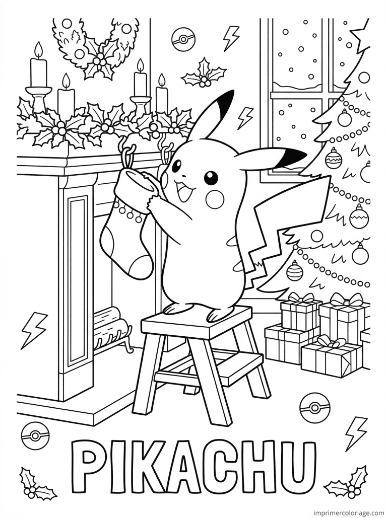 coloriage de pikachu a noel (7) - dessin gratuit &agrave; imprimer