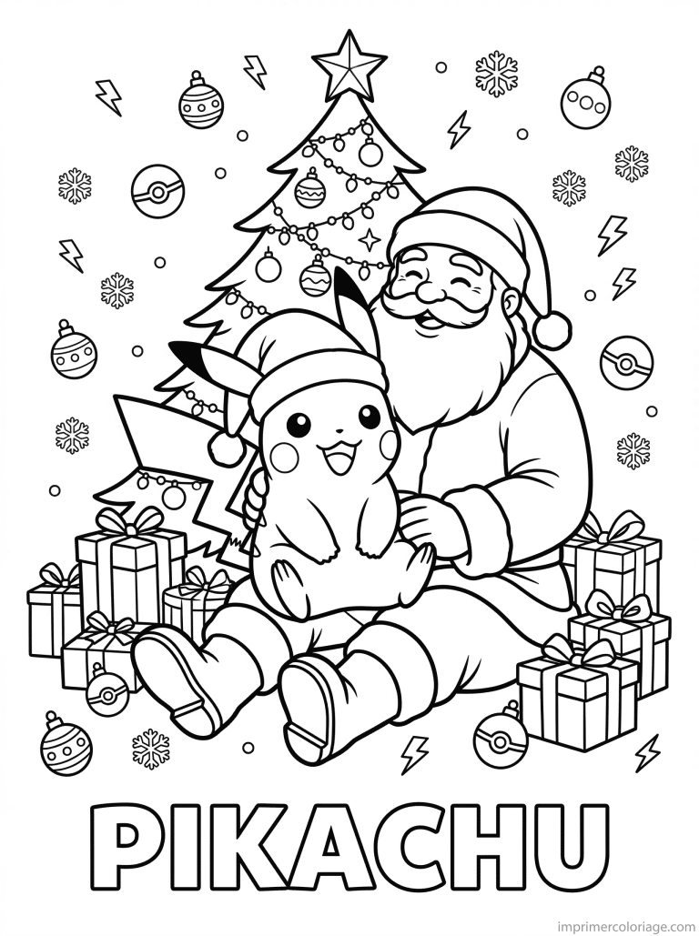 coloriage de pikachu a noel (8) - dessin gratuit &agrave; imprimer