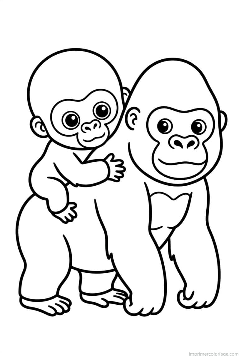 coloriage gorille bebe dos mere - dessin gratuit &agrave; imprimer