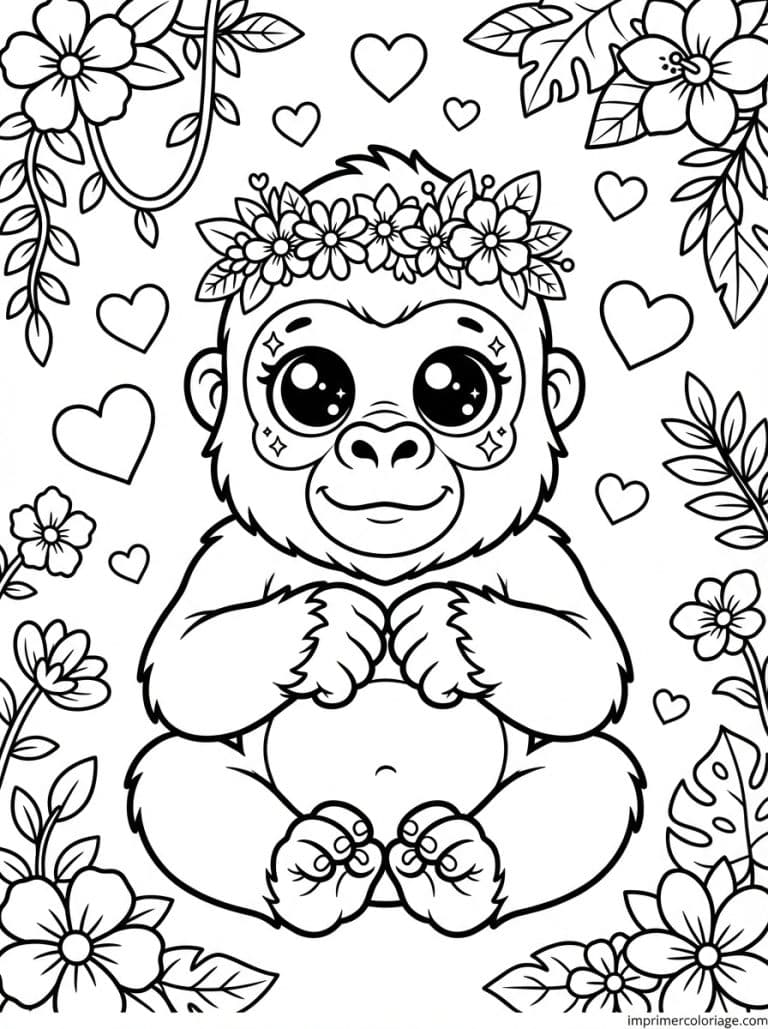 coloriage gorille cute bebe couronne - dessin gratuit &agrave; imprimer