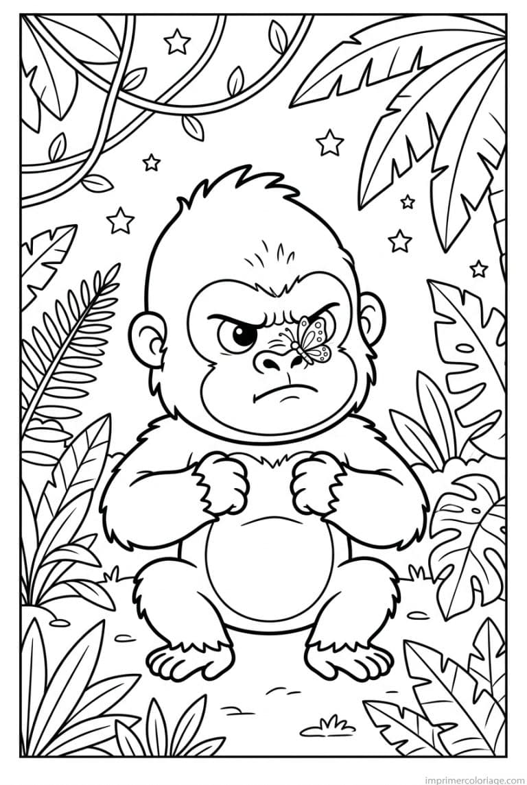 coloriage gorille cute bebe feroce papillon - dessin gratuit &agrave; imprimer