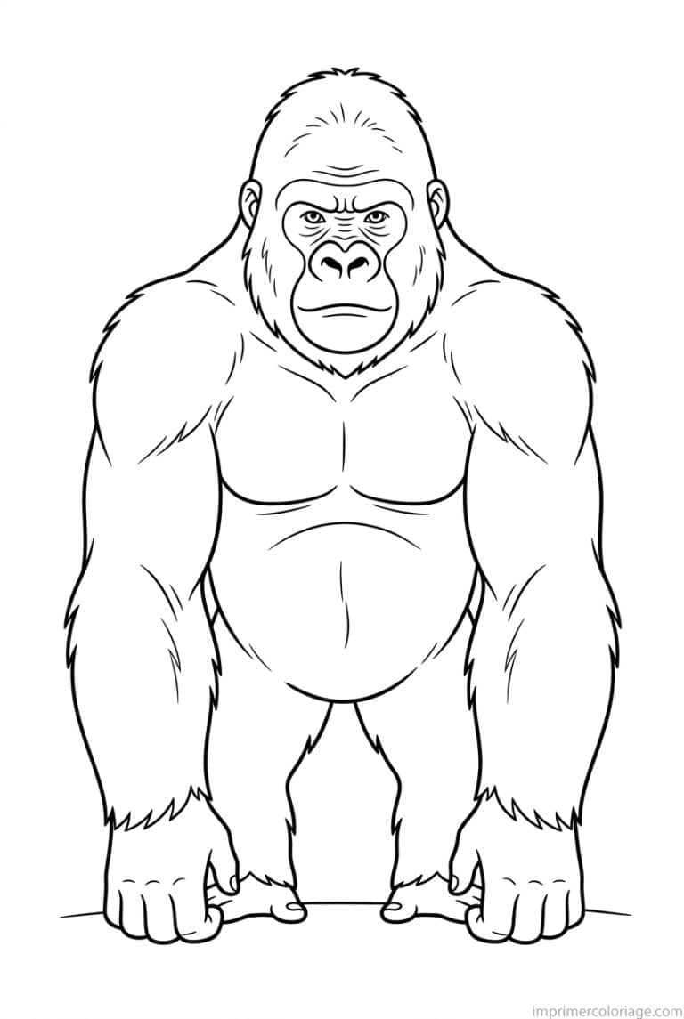coloriage gorille face debout torse - dessin gratuit &agrave; imprimer