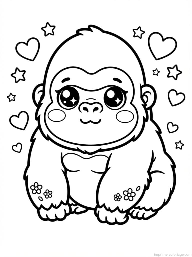 coloriage gorille kawaii corps rond - dessin gratuit &agrave; imprimer