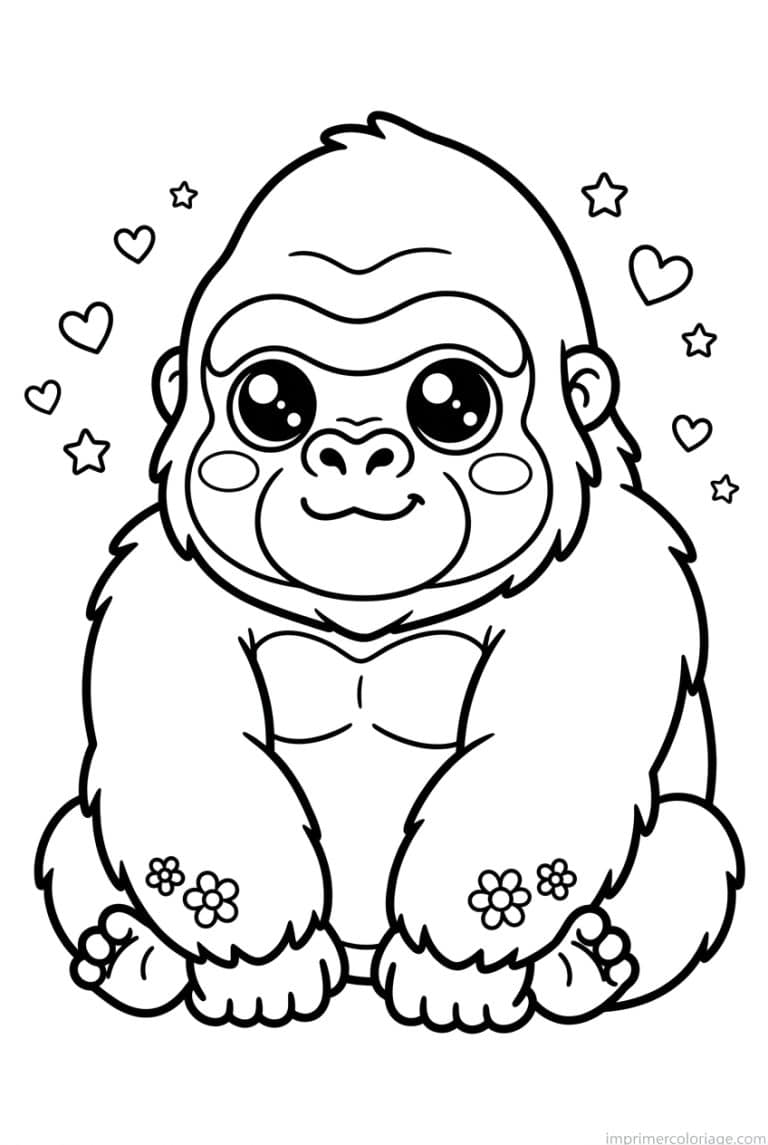 coloriage gorille kawaii corps rond - dessin gratuit &agrave; imprimer