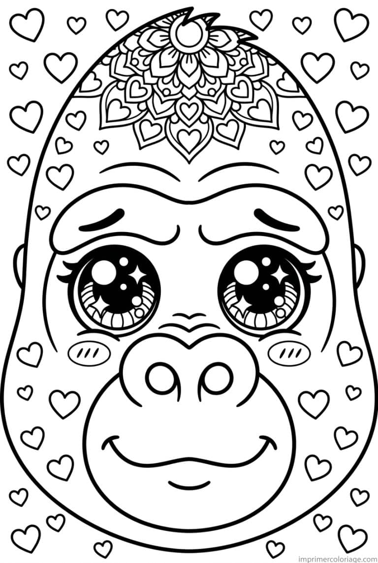 coloriage gorille kawaii visage mandala - dessin gratuit &agrave; imprimer