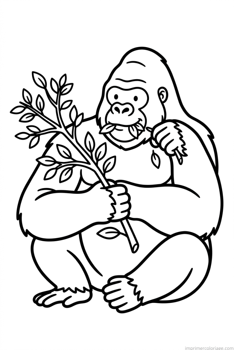 coloriage gorille mange feuilles branche - dessin gratuit &agrave; imprimer