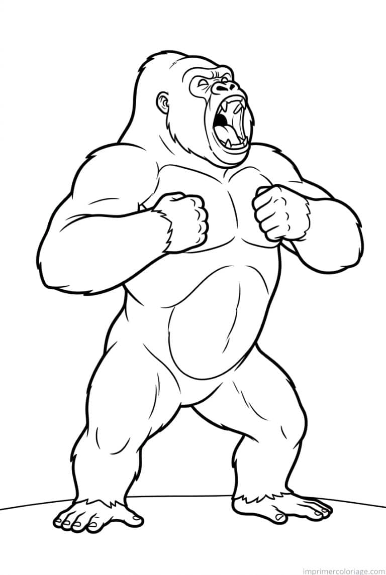 coloriage gorille silverback frappe poitrine - dessin gratuit &agrave; imprimer
