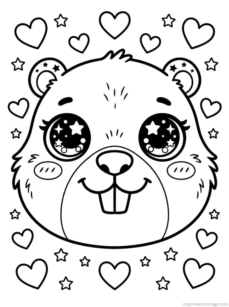 coloriage marmotte kawaii visage - dessin gratuit &agrave; imprimer