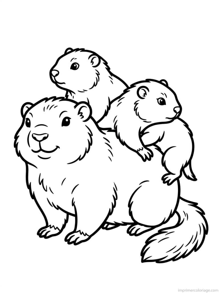 coloriage marmotte mere bebes dos - dessin gratuit &agrave; imprimer