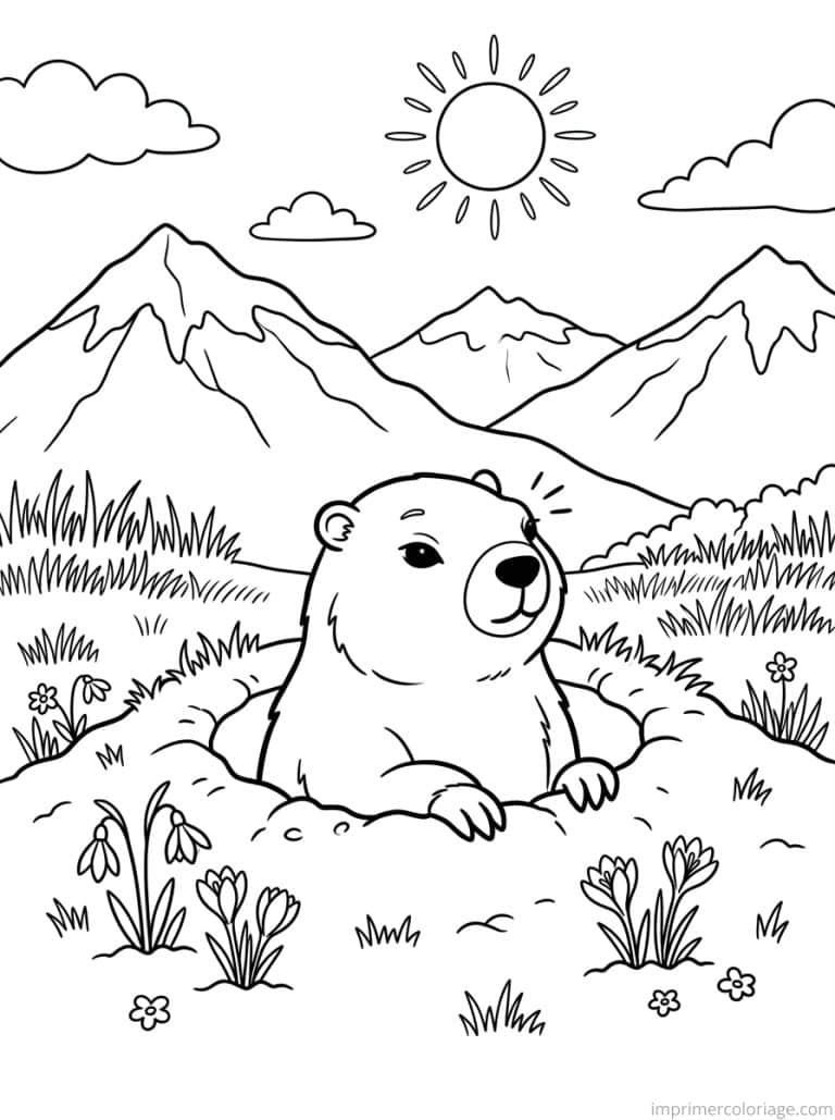 coloriage marmotte sort hibernation printemps - dessin gratuit &agrave; imprimer