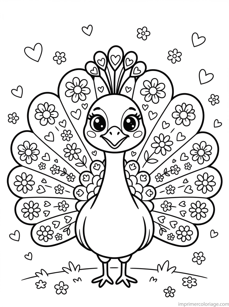 coloriage paon cute 1 - dessin gratuit &agrave; imprimer