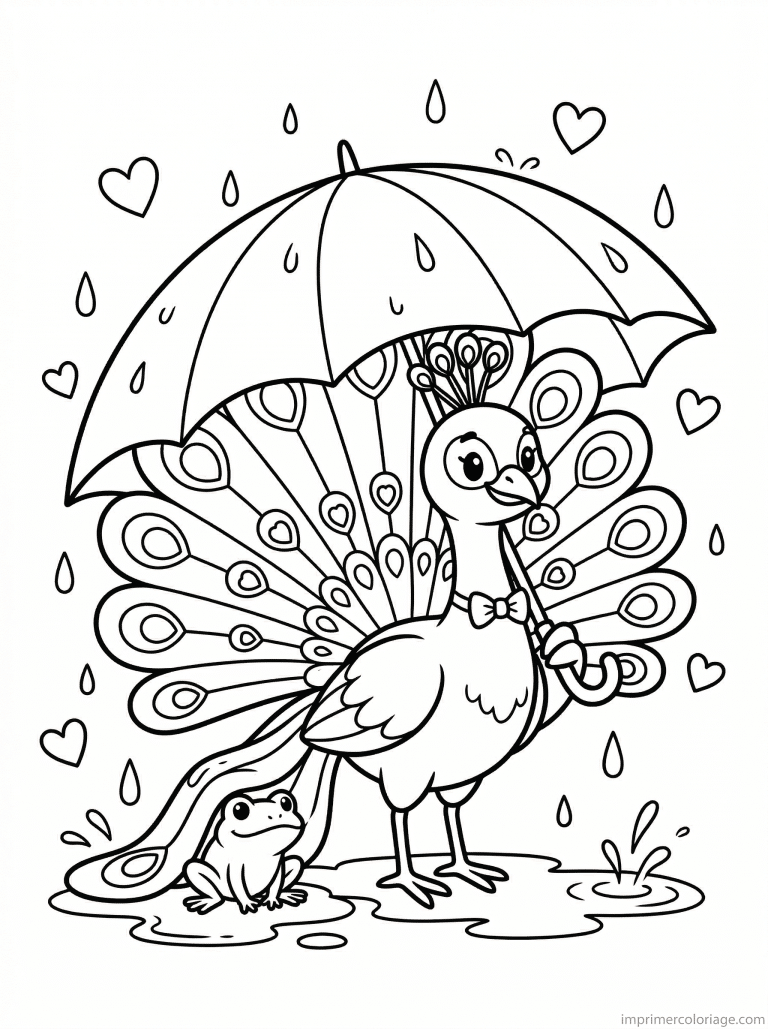 coloriage paon cute - dessin gratuit &agrave; imprimer