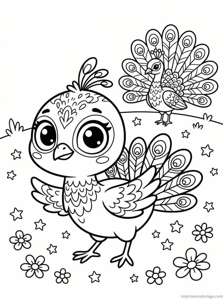 coloriage paon cute poussin - dessin gratuit &agrave; imprimer