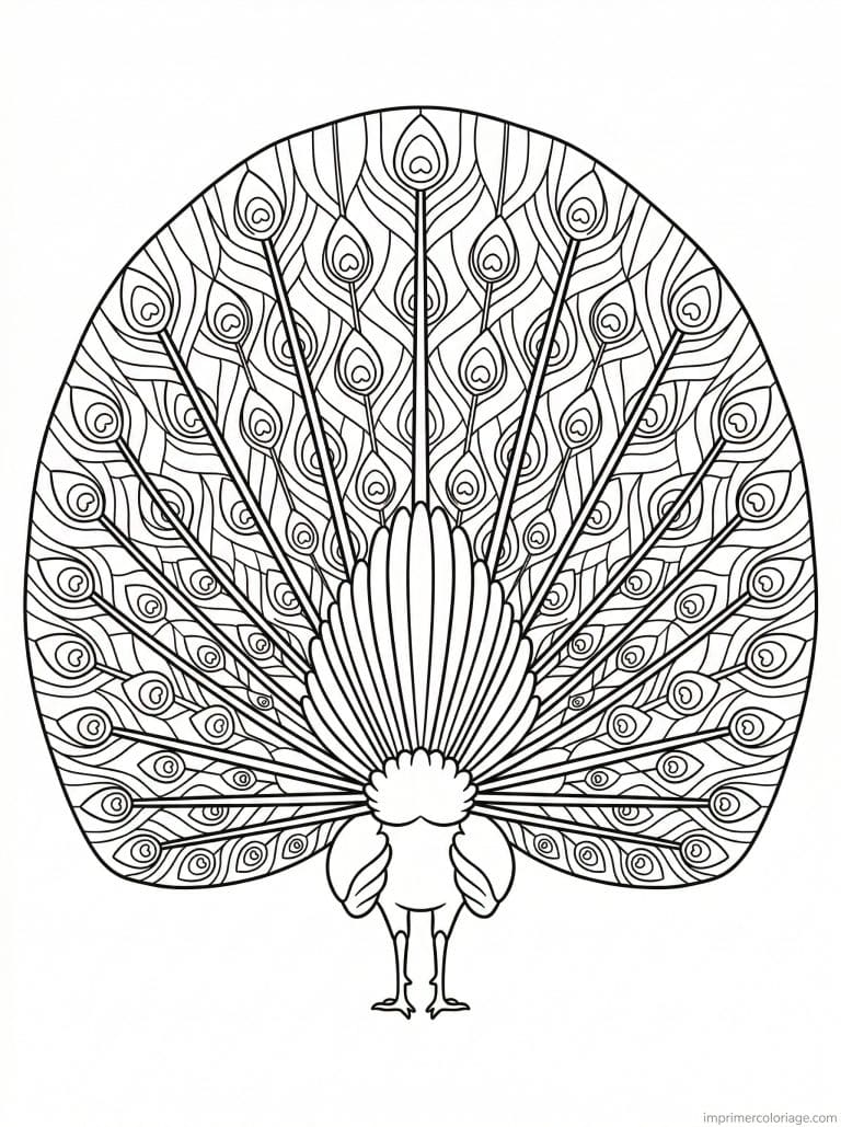 coloriage paon dos eventail - dessin gratuit &agrave; imprimer