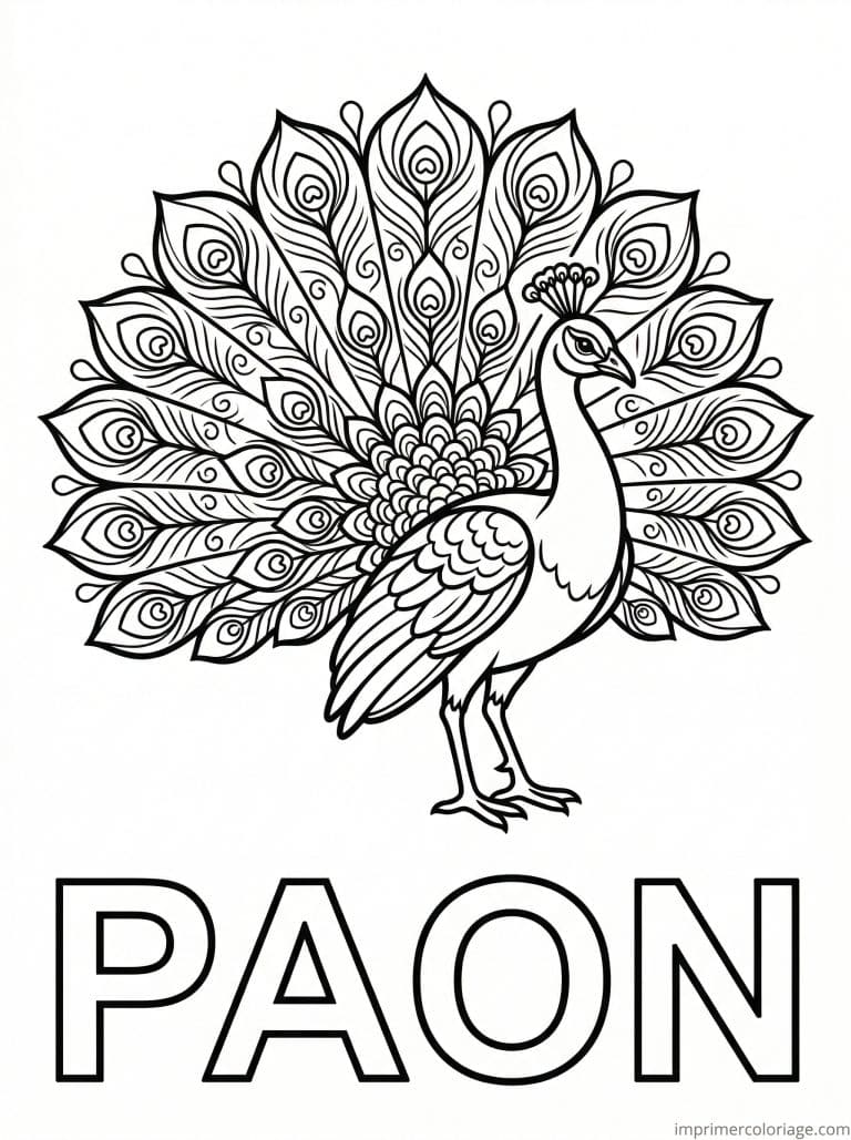 coloriage paon titre bas - dessin gratuit &agrave; imprimer