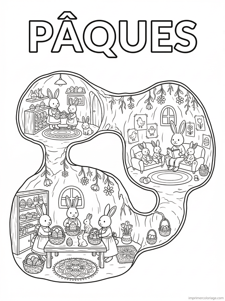 coloriage paques ce1 terrier lapins maison noir blanc à imprimer coloriage paques ce1 terrier lapins maison noir blanc - dessin gratuit à imprimer