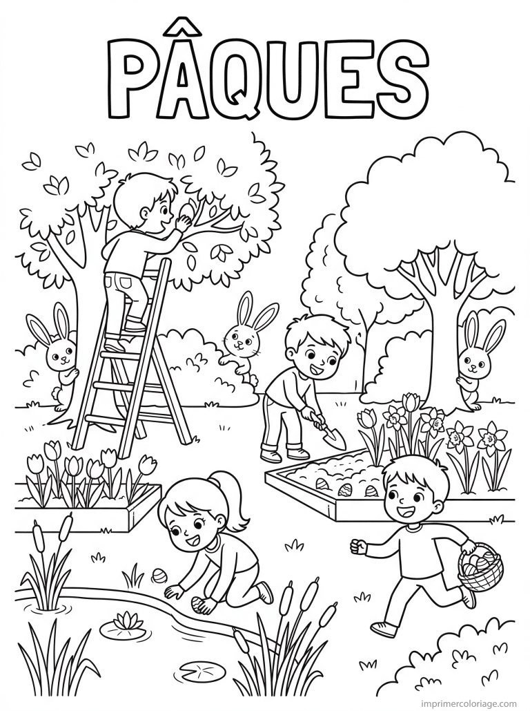 coloriage paques cp chasse oeufs jardin 1 à imprimer coloriage paques cp chasse oeufs jardin 1 - dessin gratuit à imprimer