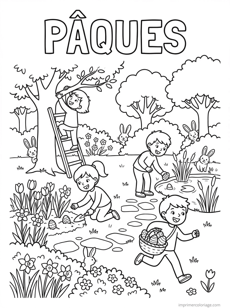 coloriage paques cp chasse oeufs jardin 2 à imprimer coloriage paques cp chasse oeufs jardin 2 - dessin gratuit à imprimer