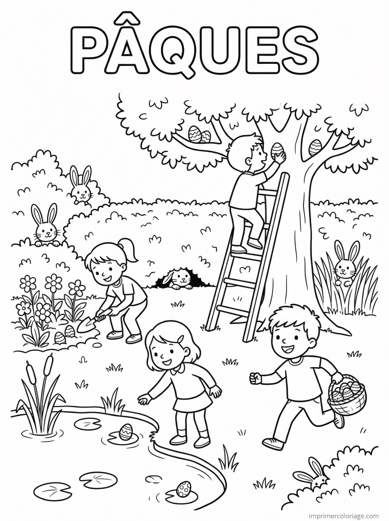 coloriage paques cp chasse oeufs jardin à imprimer coloriage paques cp chasse oeufs jardin - dessin gratuit à imprimer