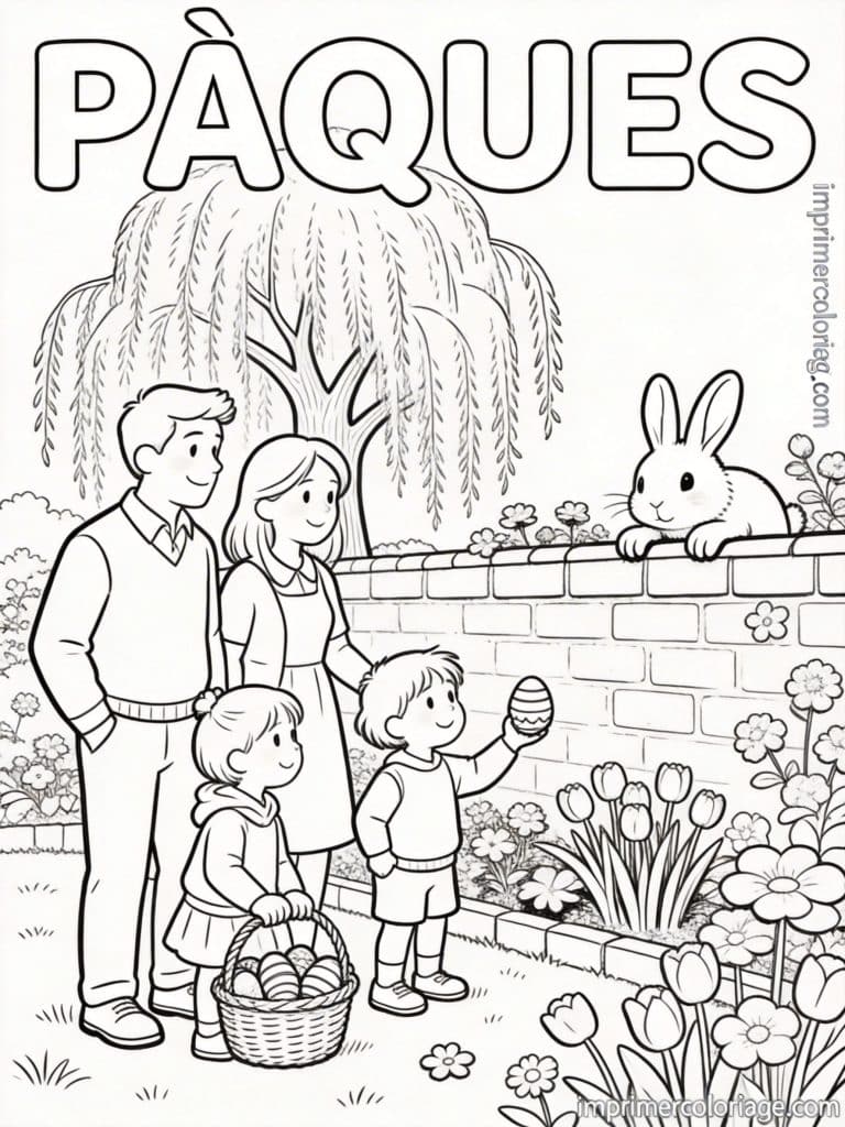 coloriage paques cp famille jardin matin à imprimer coloriage paques cp famille jardin matin - dessin gratuit à imprimer