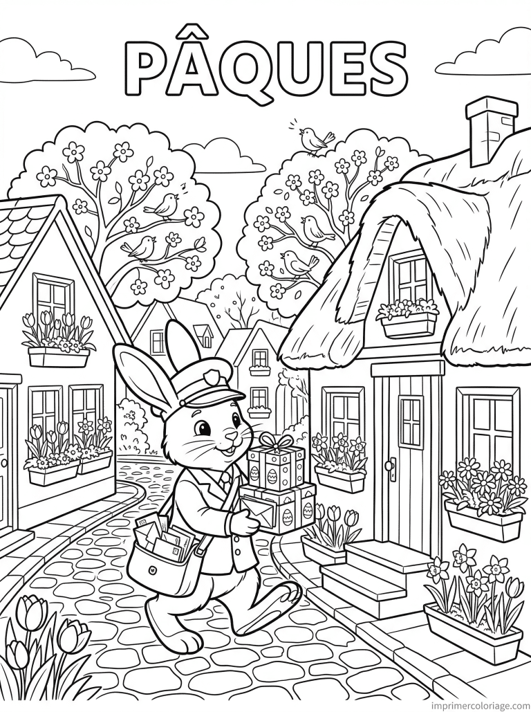 coloriage paques cp lapin facteur village 1 à imprimer coloriage paques cp lapin facteur village 1 - dessin gratuit à imprimer