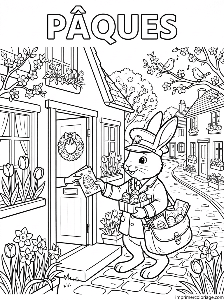 coloriage paques cp lapin facteur village 2 à imprimer coloriage paques cp lapin facteur village 2 - dessin gratuit à imprimer