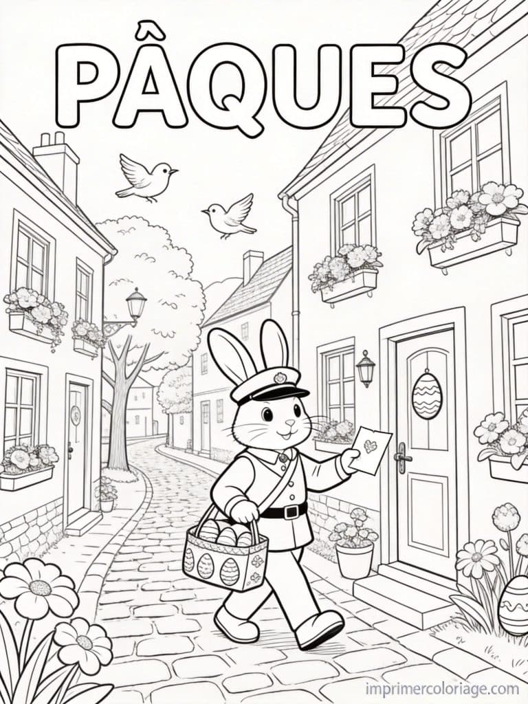 coloriage paques cp lapin facteur village 4 à imprimer coloriage paques cp lapin facteur village 4 - dessin gratuit à imprimer