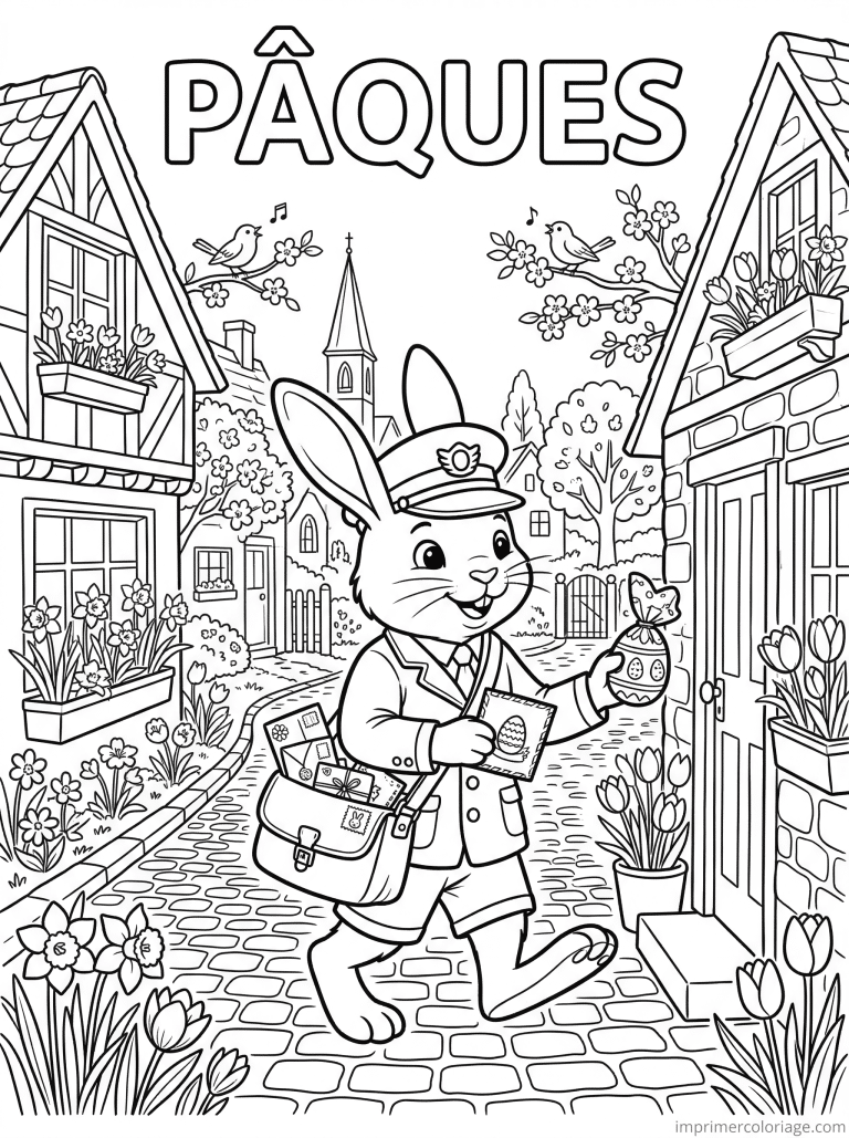 coloriage paques cp lapin facteur village à imprimer coloriage paques cp lapin facteur village - dessin gratuit à imprimer