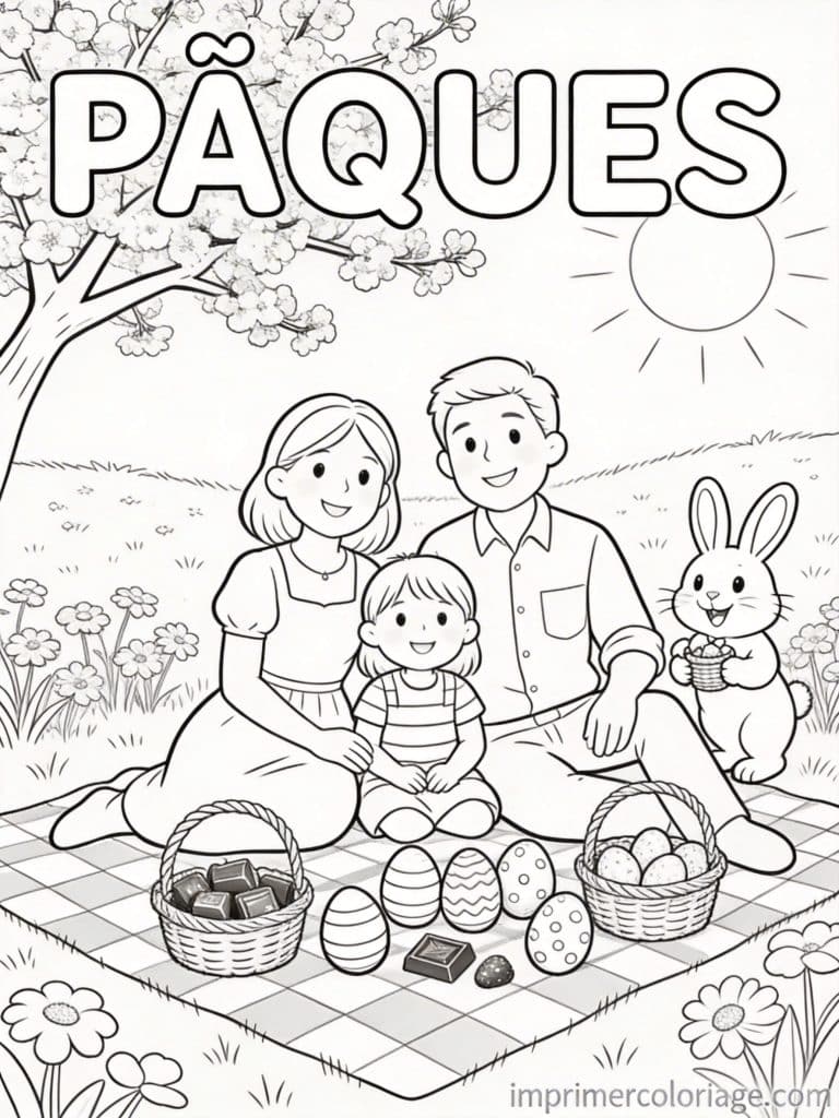 coloriage paques cp pique nique famille lapin à imprimer coloriage paques cp pique nique famille lapin - dessin gratuit à imprimer