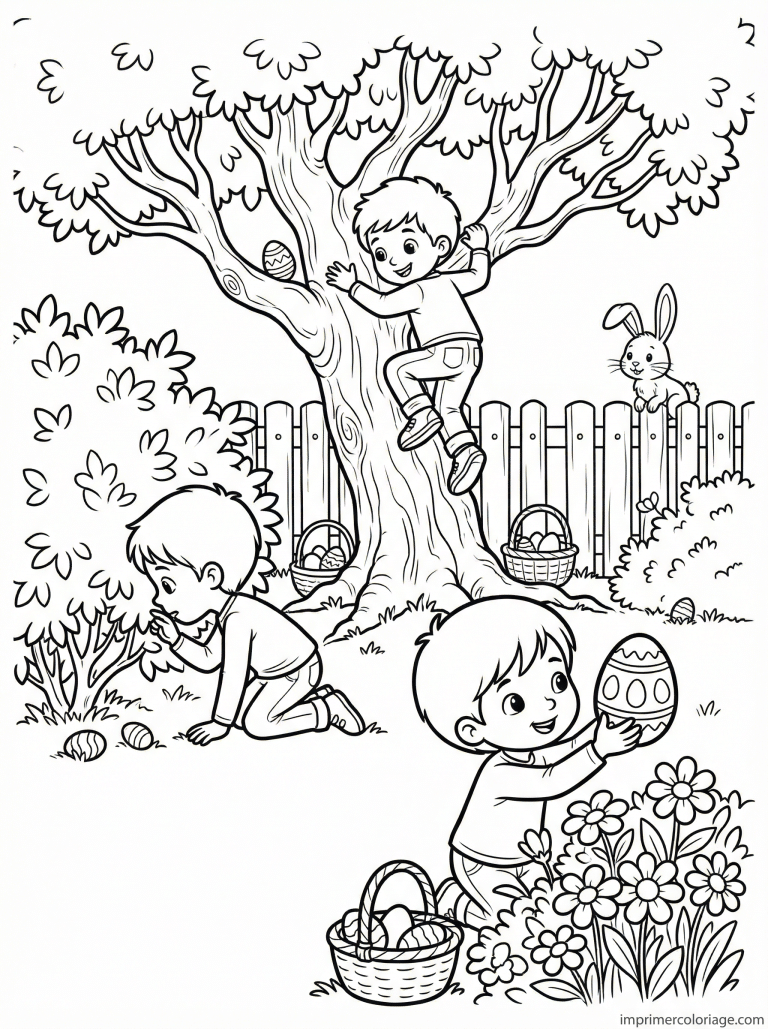 coloriage paques gs enfants chasse oeufs jardin à imprimer coloriage paques gs enfants chasse oeufs jardin - dessin gratuit à imprimer