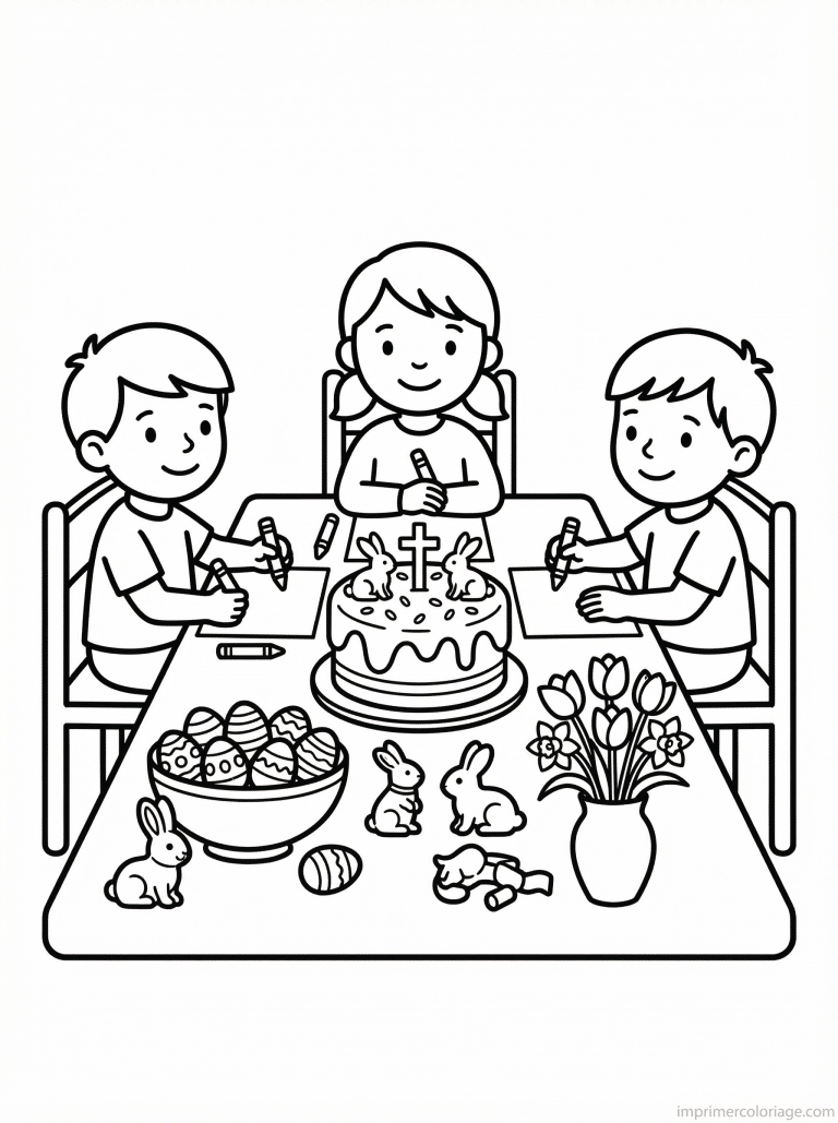 coloriage paques gs table repas famille à imprimer coloriage paques gs table repas famille - dessin gratuit à imprimer
