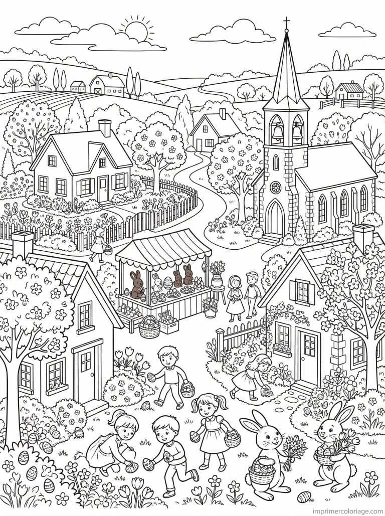 coloriage paques gs village paques panorama à imprimer coloriage paques gs village paques panorama - dessin gratuit à imprimer