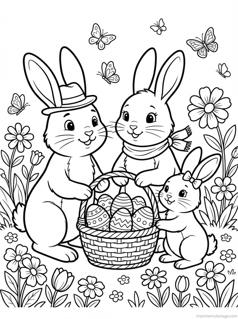coloriage paques ms famille lapins jardin à imprimer coloriage paques ms famille lapins jardin - dessin gratuit à imprimer