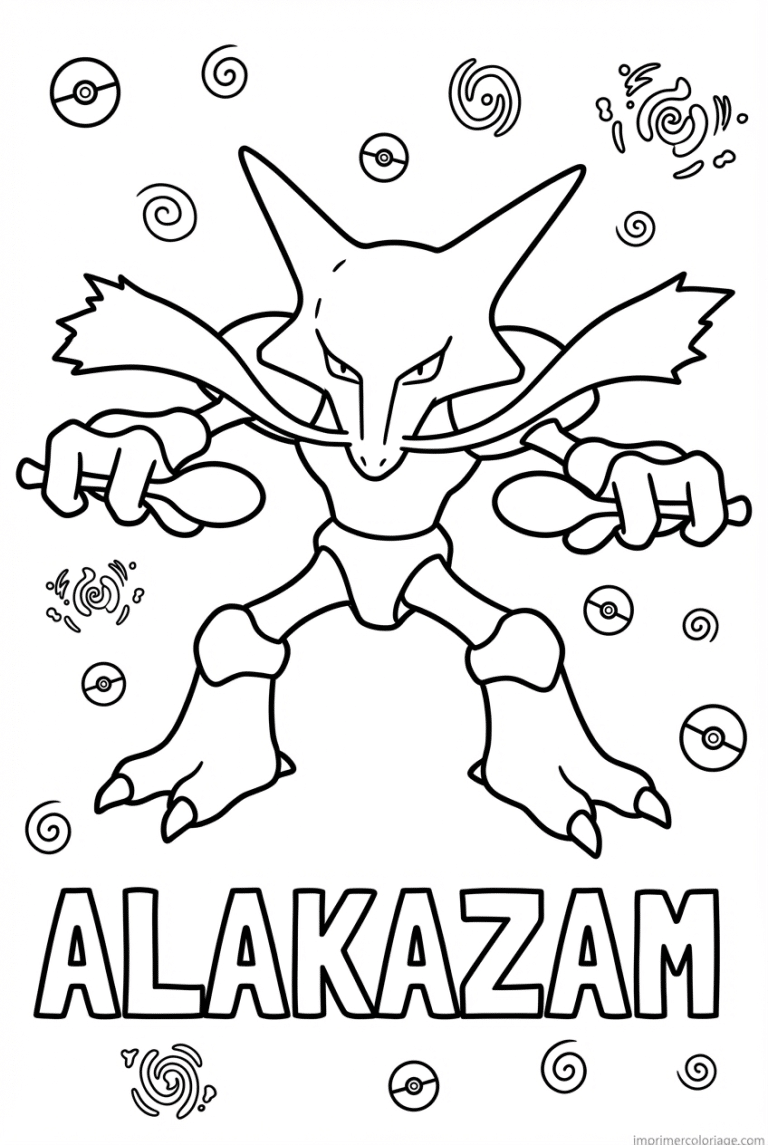 coloriage pokemon alakazam deux cuilleres - dessin gratuit &agrave; imprimer
