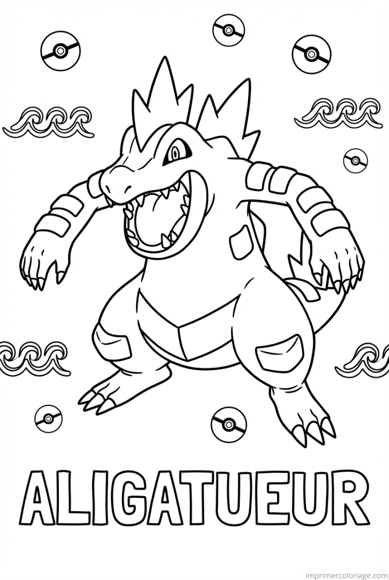 coloriage pokemon aligatueur machoires ouvertes - dessin gratuit &agrave; imprimer