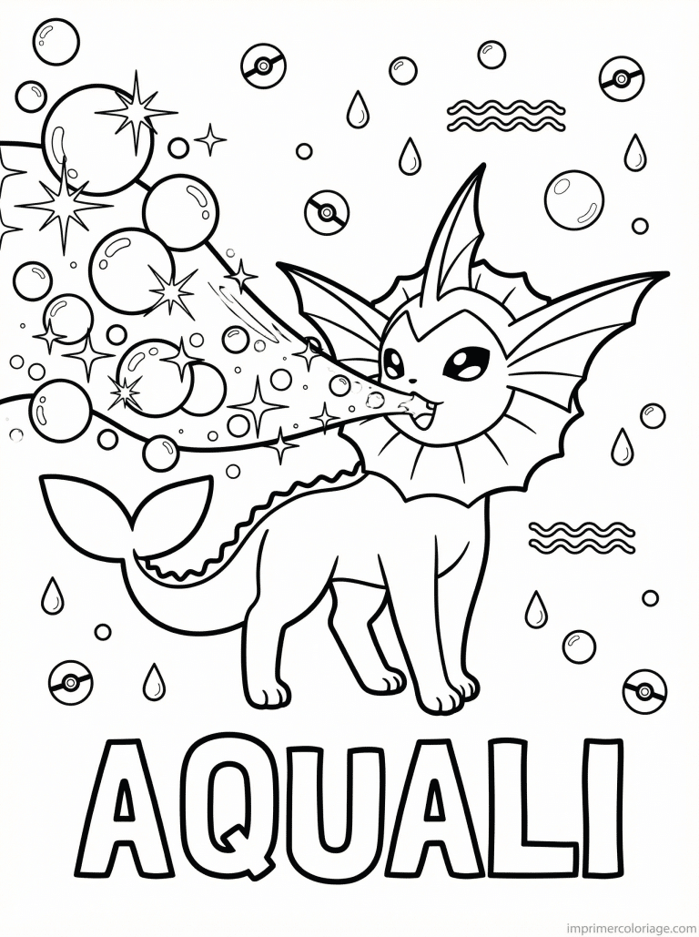 coloriage pokemon aquali attaque ecume - dessin gratuit &agrave; imprimer