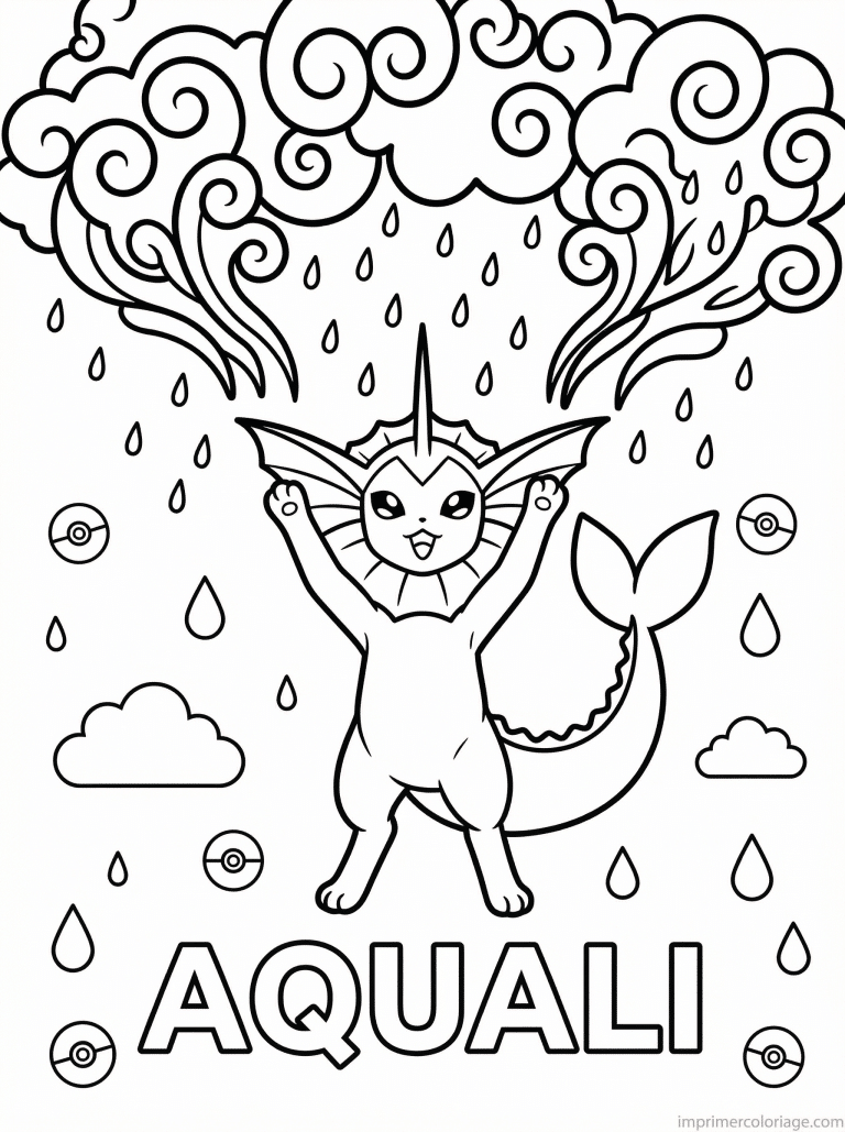 coloriage pokemon aquali danse pluie - dessin gratuit &agrave; imprimer
