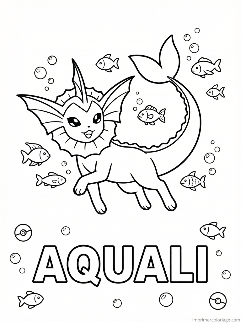 coloriage pokemon aquali nage elegante - dessin gratuit &agrave; imprimer