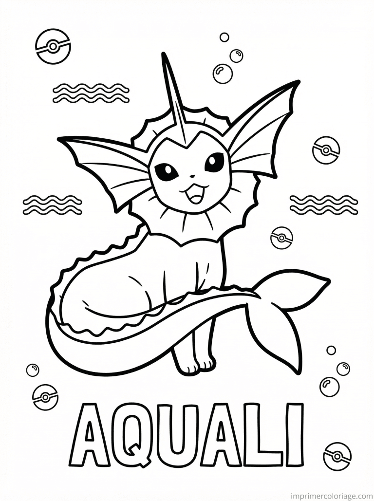 coloriage pokemon aquali pose gracieuse - dessin gratuit &agrave; imprimer